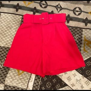 Red belted shorts